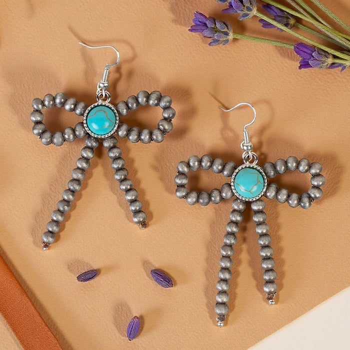 93425 - Squash Blossom Bow Earrings - Turquoise & Silver