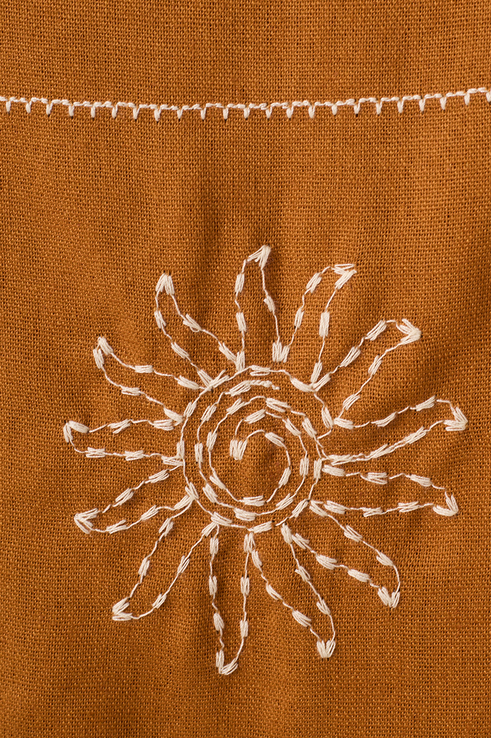 Brown Embroidered Plaid Linen Blouse_6