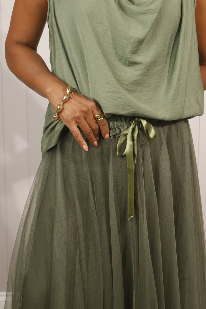 Carrie Tulle Skirt Khaki