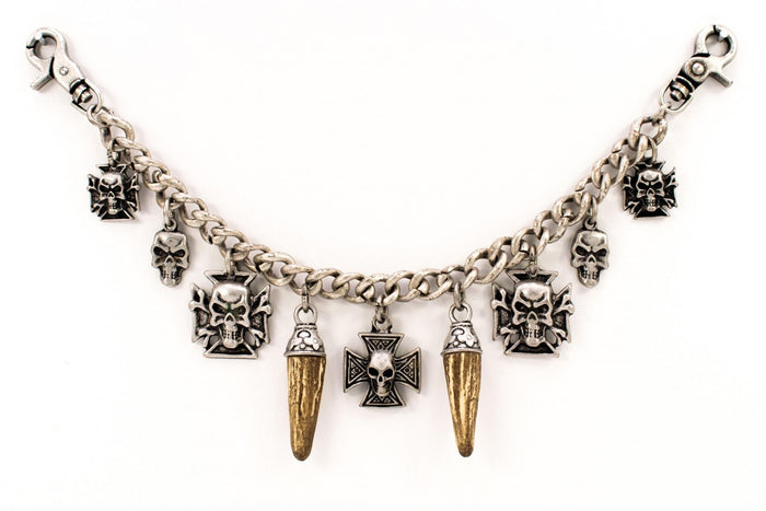 Charivari "skulls and horn" in antique silver
