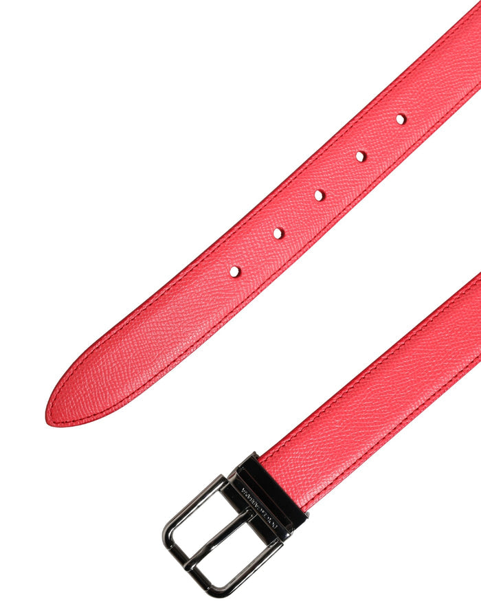Dolce & Gabbana Pink Calf Leather Silver Metal Buckle Belt