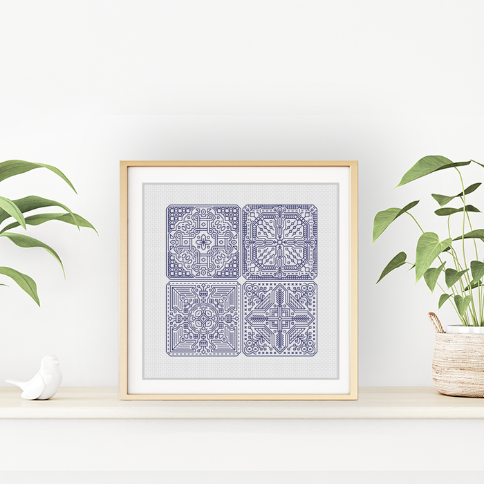 Dutch Tiles Mini Set 12 Blackwork Pattern by Peppermint Purple