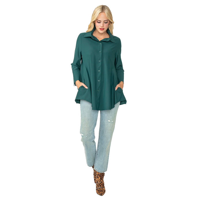 Easy Swing Shirt with Pockets in Green - 3778B-HNT