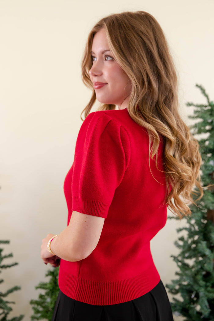 Elegant Sweater with Beaded Ribbon Design- Holiday Party Sweater- She + Sky Beaded Bow Sweater