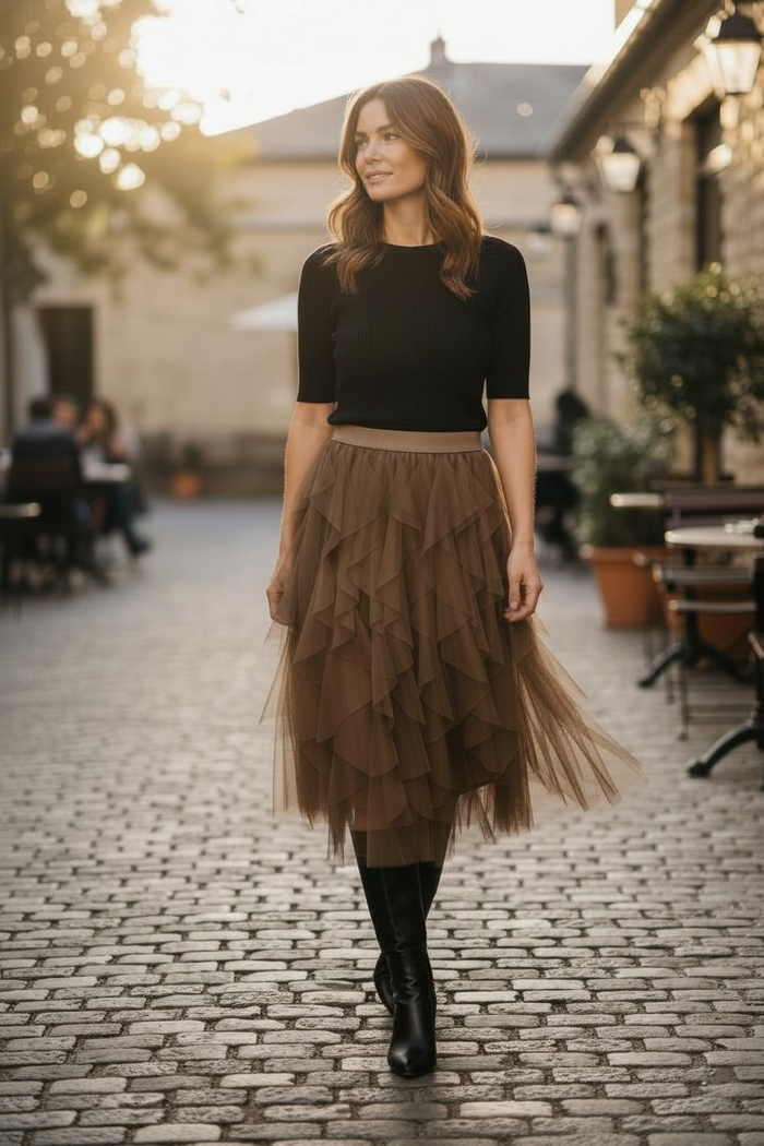 Fiorella Frill Skirt Coffee