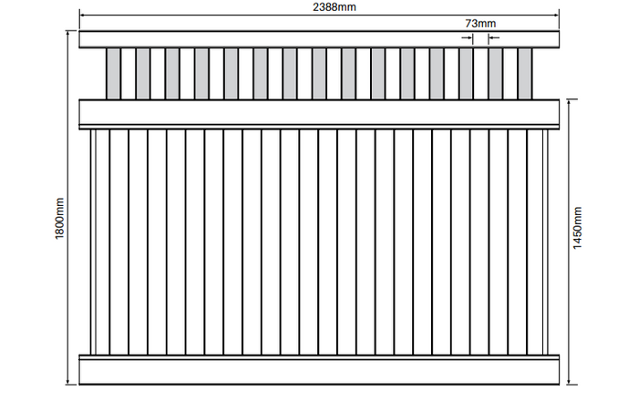 Full privacy PVC fence panel with Slat top 2388MM WIDE 1800MM HIGH, - Image 3