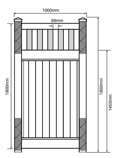 Full privacy PVC gate with Slat top, 1000MM WIDE 1800MM HIGH, - Image 3