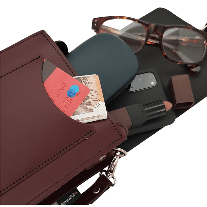 Handmade Leather Festival Phone Bag - Navy Blue - Bascora