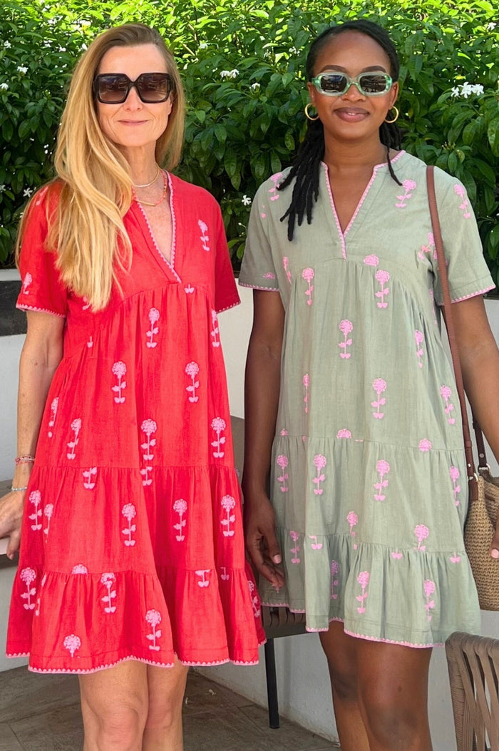 India Embroidered Dress | Red/Pink - Aspiga