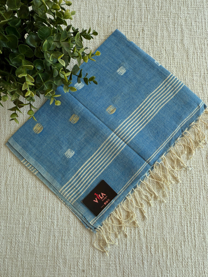 Jamdani Handloom Cotton Stole with Tassels
