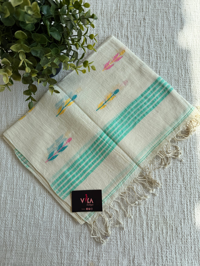 Jamdani Handloom Cotton Stole with Tassels