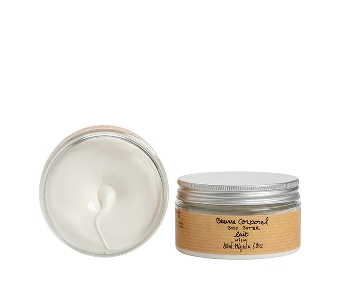 A jar of Lothantique Milk Body Butter displayed on a shelf, with the label showing the product name and weight.