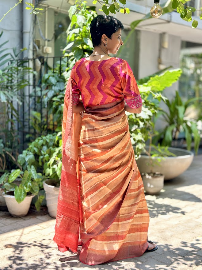 Maya Orange multihued tussar saree