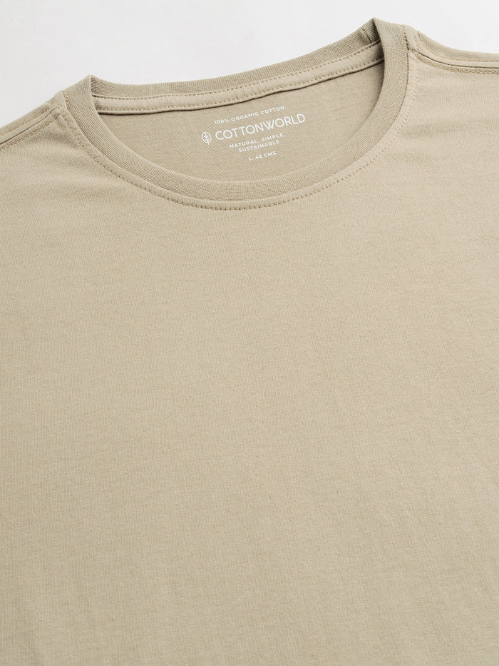 Men's 100% Cotton Round Neck T Shirt Khaki