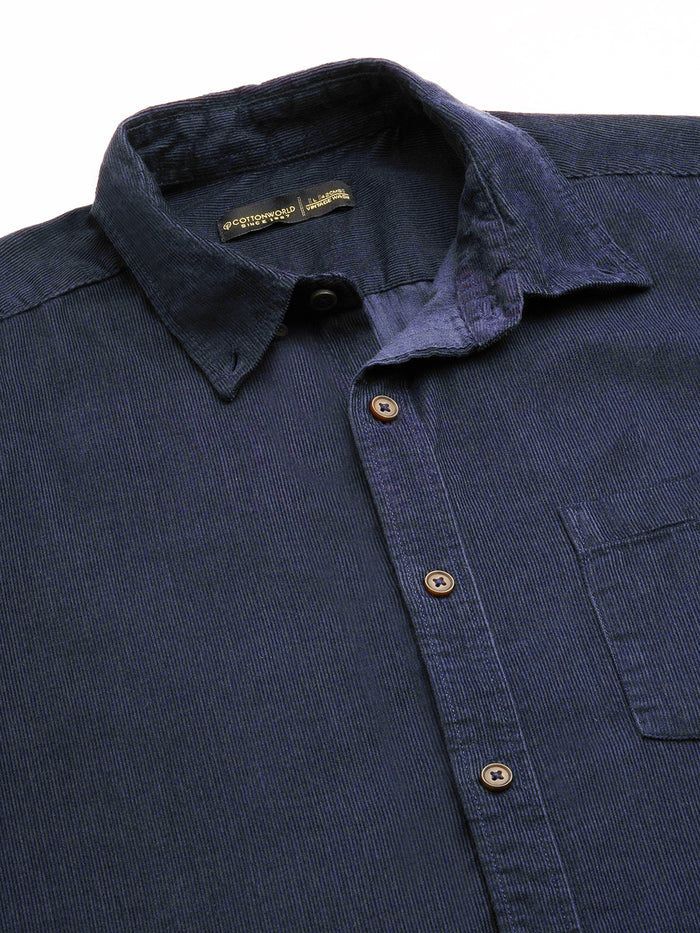 Men's Corduroy 100% Cotton Regular Fit Long Sleeved Shirt Navy