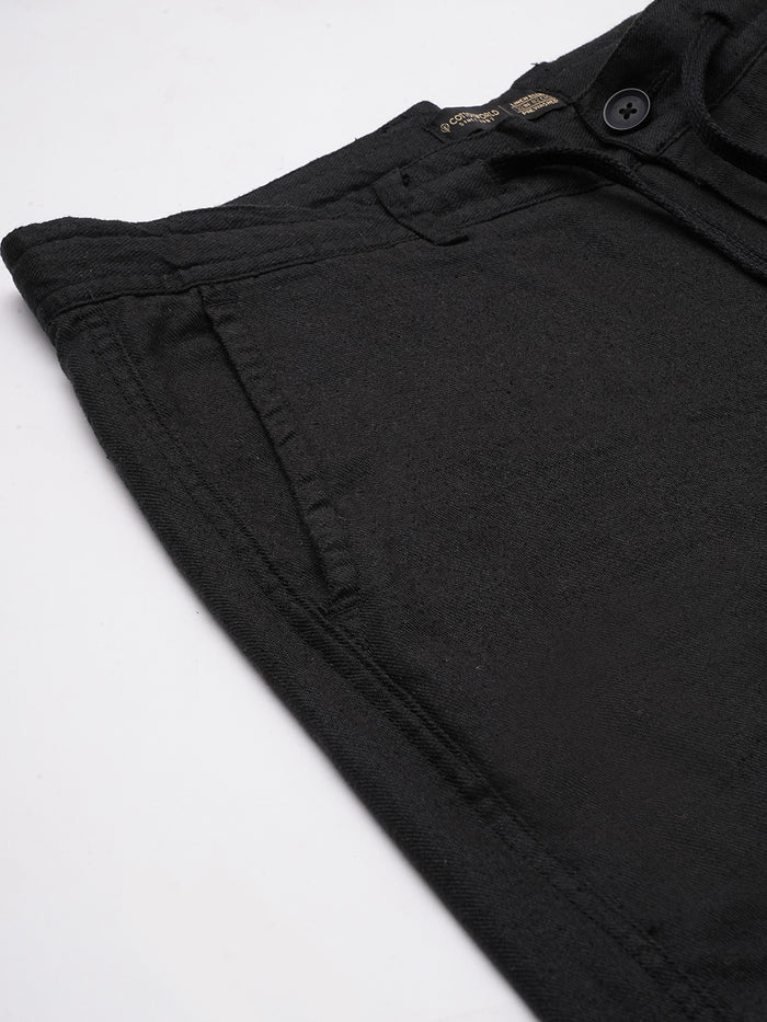 Men's Linen Cotton Regular Fit Pant Black