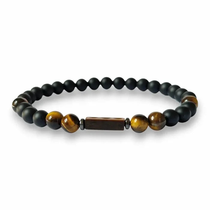 Men's matte onyx and tiger's eye beaded bracelet, 6mm