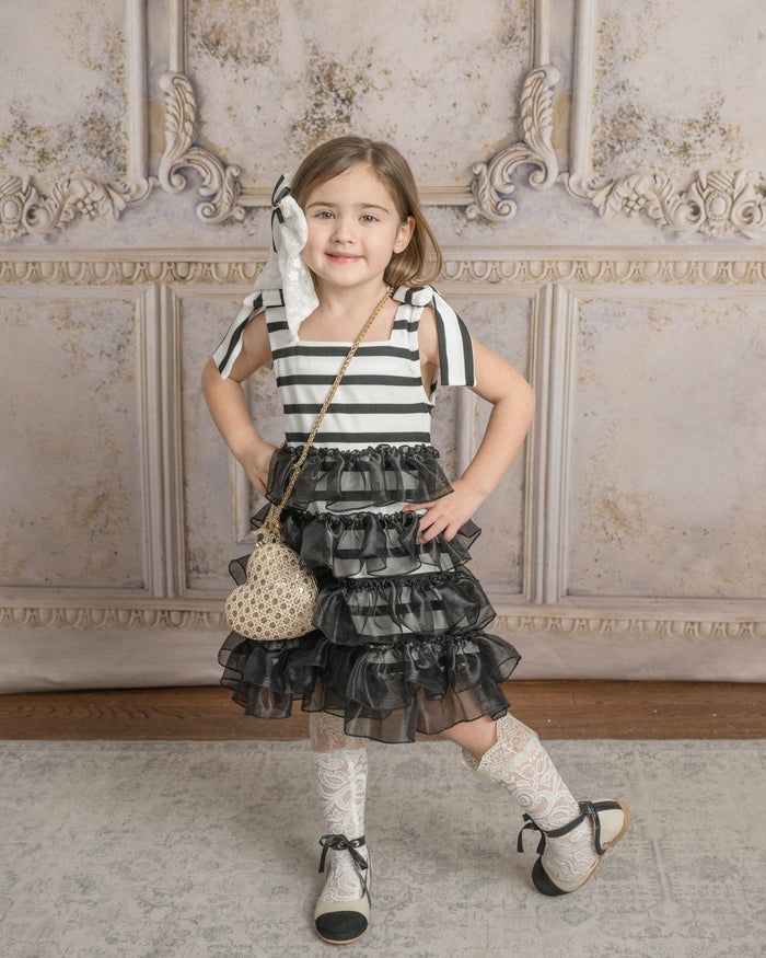 Monaco Black and White Striped Dress - Petite Maison Kids