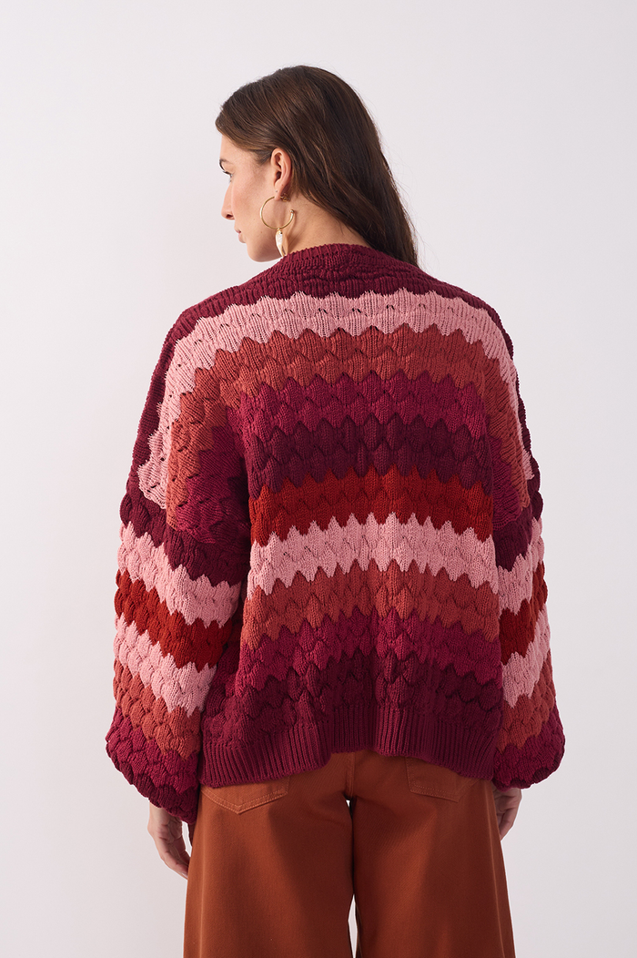 Multicolor Puff Sleeve Tricot Cardigan_5