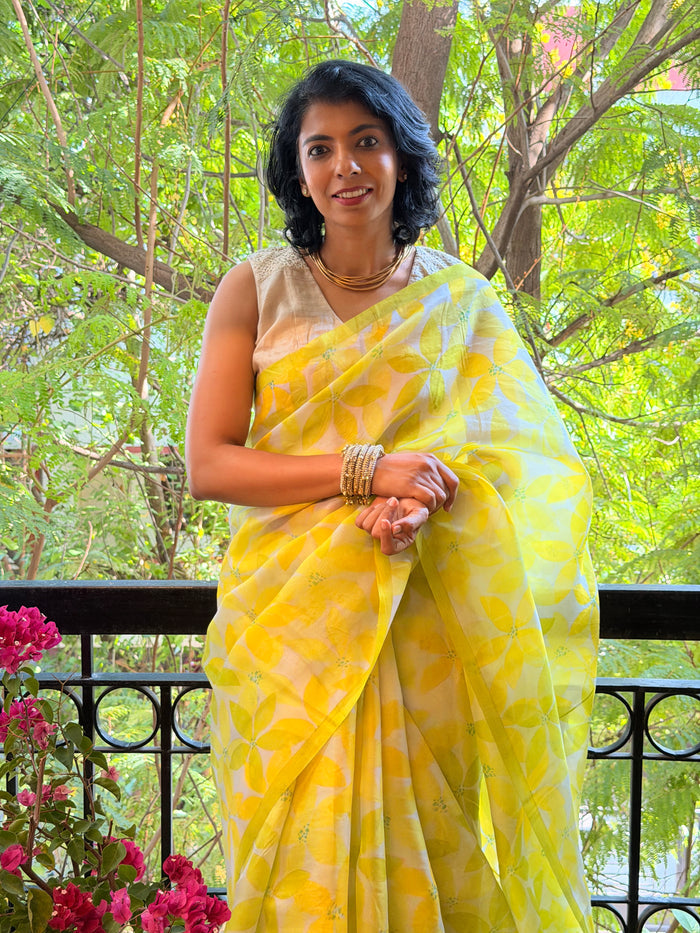 Nisha Parijath Organza Saree - Citron