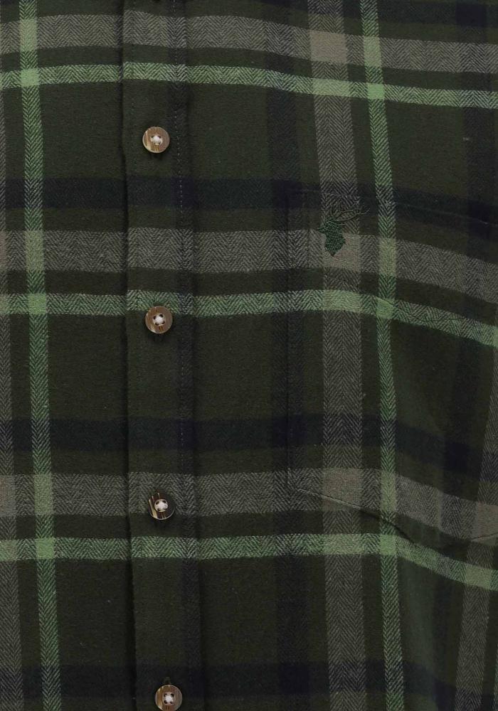 OS Trachten Men's Forest Green Flannel Trachten Shirt – Long Sleeve, Shark Collar & Embroidery