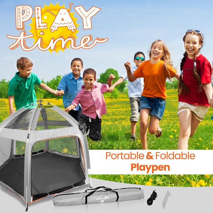 Portable Playpen with UV Shade, Easy Fold, Lightweight, Gray