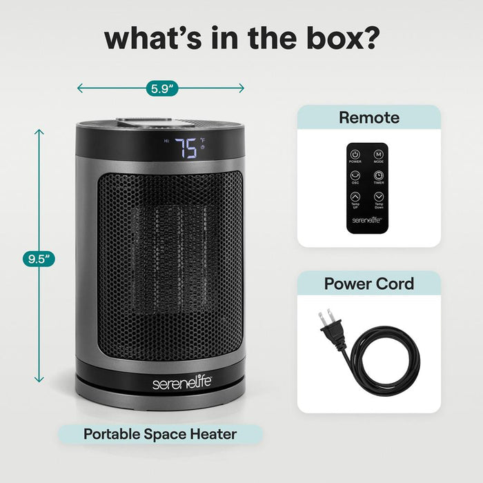 Portable Space Heater - Indoor Electric Heater With Thermostat, Remote, Digital Display, 12-Hour Timer, 3 Heating Modes, Fast & Safe Ptc Ceramic Heating For Home, Office, Bedroom (Gray)