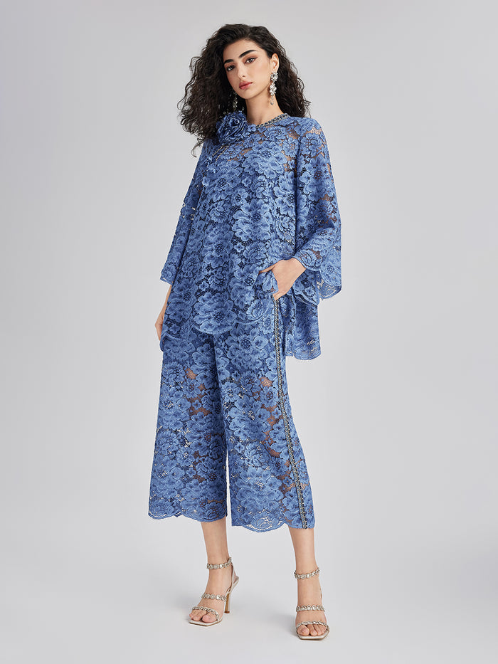 Retro Blue Wash Lace Elastic Pants