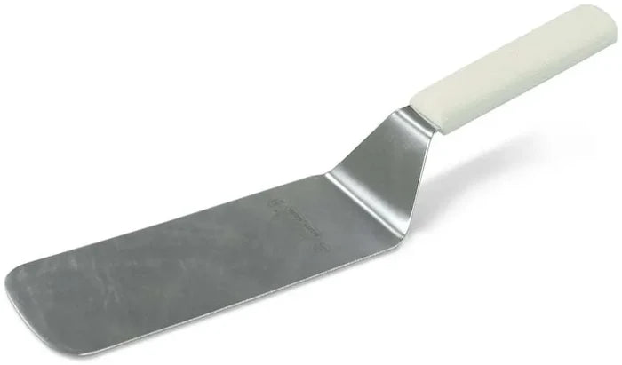 Stainless Steel Round Turner - Plastic Handle on white background.