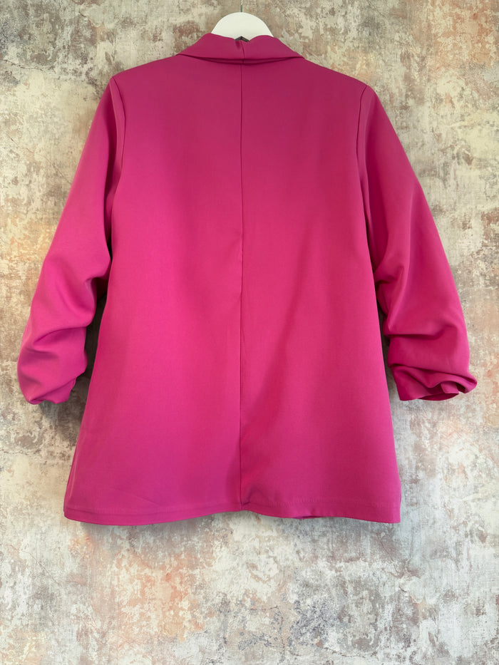 Ruched Sleeve Blazer Baby Cerise Pink