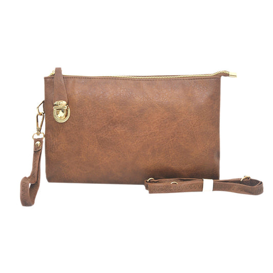!SALE! Brown NGIL Faux Leather Push Lock Clutch/Crossbody Bag