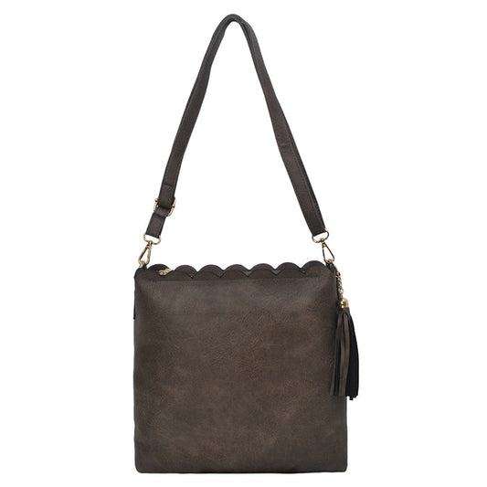 !SALE! Chocolate NGIL Faux Leather Scallop Shoulder Bag