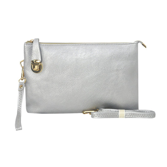 !SALE! Silver NGIL Faux Leather Push Lock Clutch/Crossbody Bag