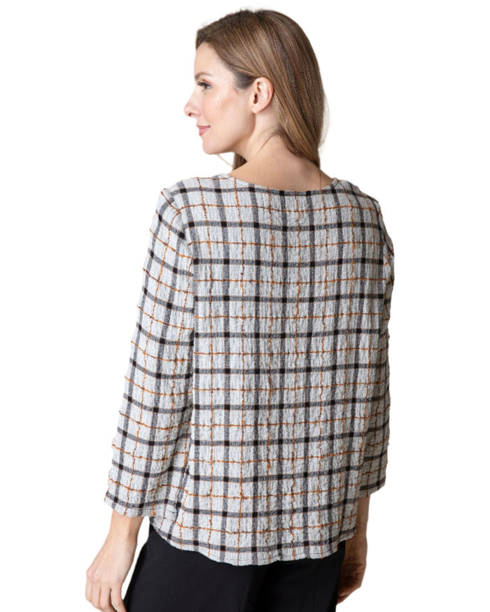 Textured Plaid Cotton Blend Pullover - 75910 - Size S Only!