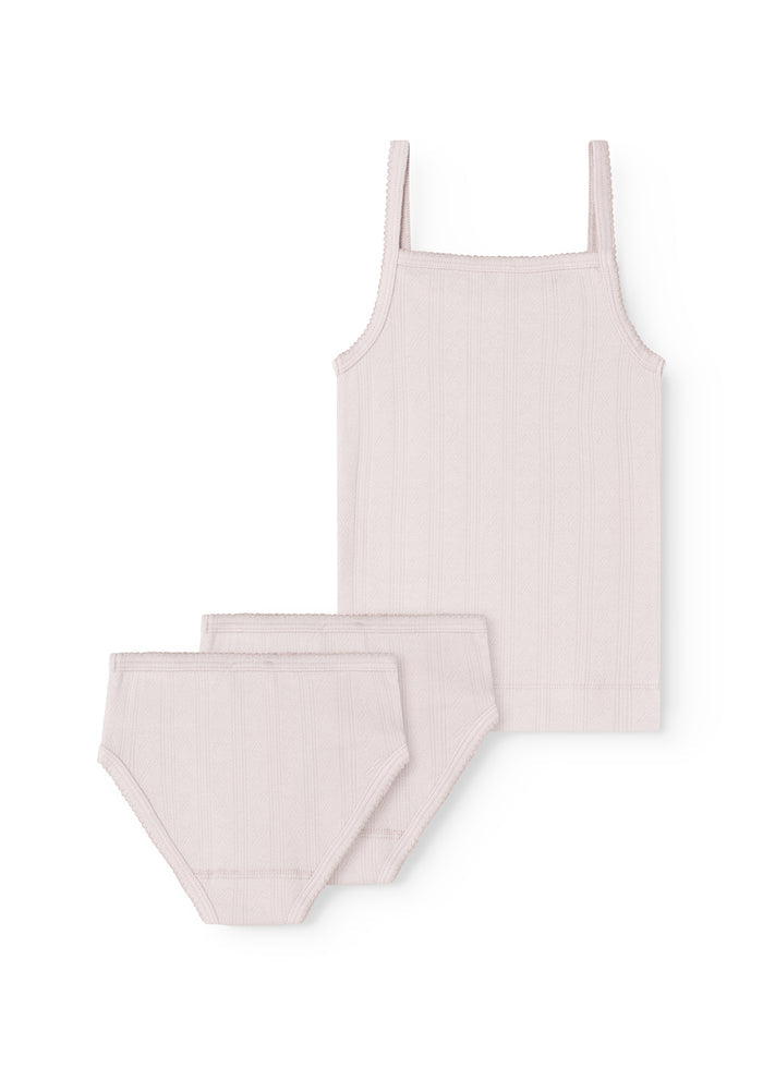 Kids underwear set with top and panties in light purple, solid color.