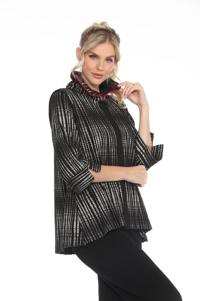 Windowpane Button Front Jacket - 3939