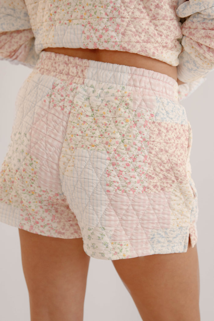 Patchwork Floral Shorts – Cottagecore Lounge Shorts – Quilted Pastel Shorts
