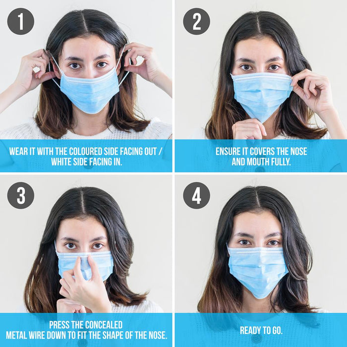 1000pcs 3-Ply Disposable Face Masks, Breathable Non-Woven, Blue