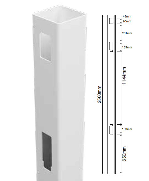 127MM X 127MM 1 way PVC fence post - Slat top 2500MM LONG, - Image 1