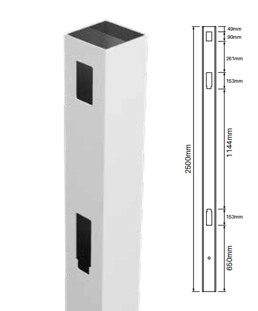 127MM X 127MM 1 way PVC gate post - Slat top 2500MM LONG - Image 2
