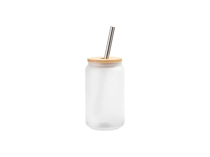 13oz/400ml Sublimation Blanks Glass Can Tumbler with Bamboo Lid Frosted White
