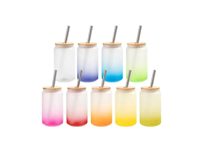 13oz/400ml Sublimation Blanks Glass Can Tumbler with Bamboo Lid Frosted White