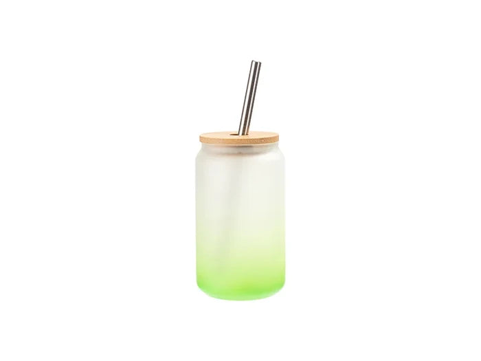 13oz/400ml Sublimation Blanks Glass Can Tumbler with Bamboo Lid Gradient Green