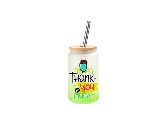13oz/400ml Sublimation Blanks Glass Can Tumbler with Bamboo Lid Gradient Green