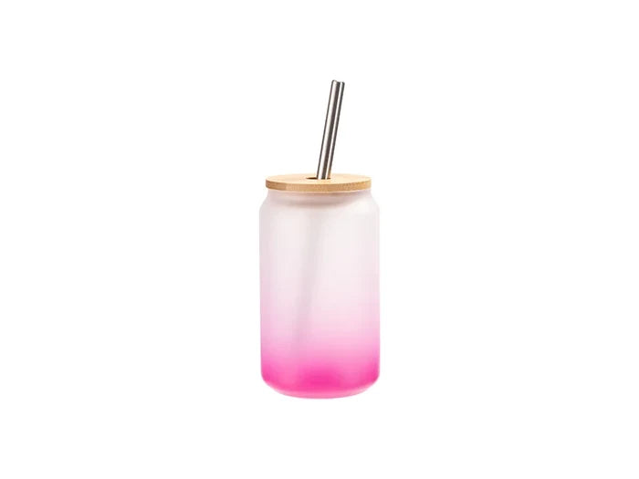 13oz/400ml Sublimation Blanks Glass Can Tumbler with Bamboo Lid Gradient Purple