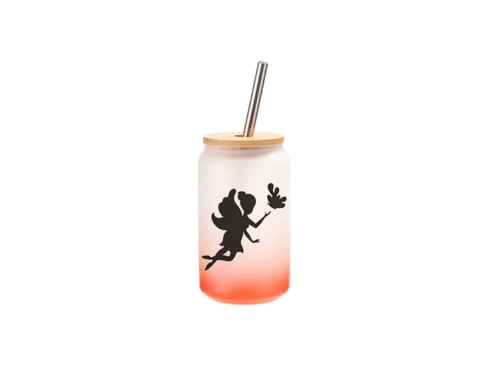 13oz/400ml Sublimation Blanks Glass Can Tumbler with Bamboo Lid Gradient Red