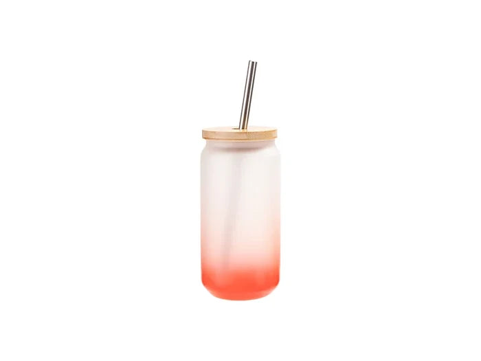 18oz/550ml Sublimation Blanks Glass Can Tumbler Gradient Red with Bamboo Lid