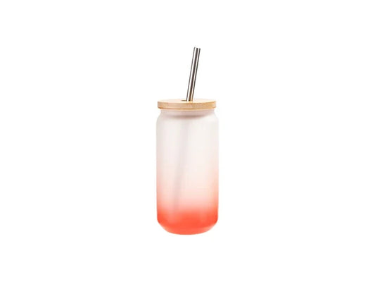 18oz/550ml Sublimation Blanks Glass Can Tumbler Gradient Red with Bamboo Lid