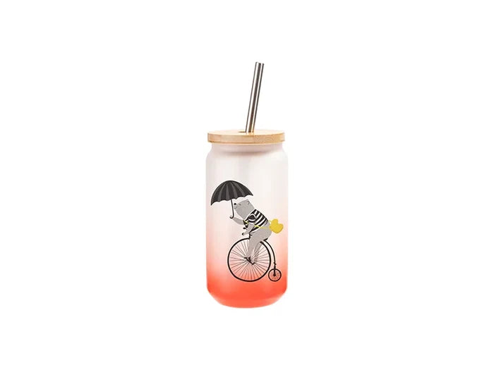 18oz/550ml Sublimation Blanks Glass Can Tumbler Gradient Red with Bamboo Lid