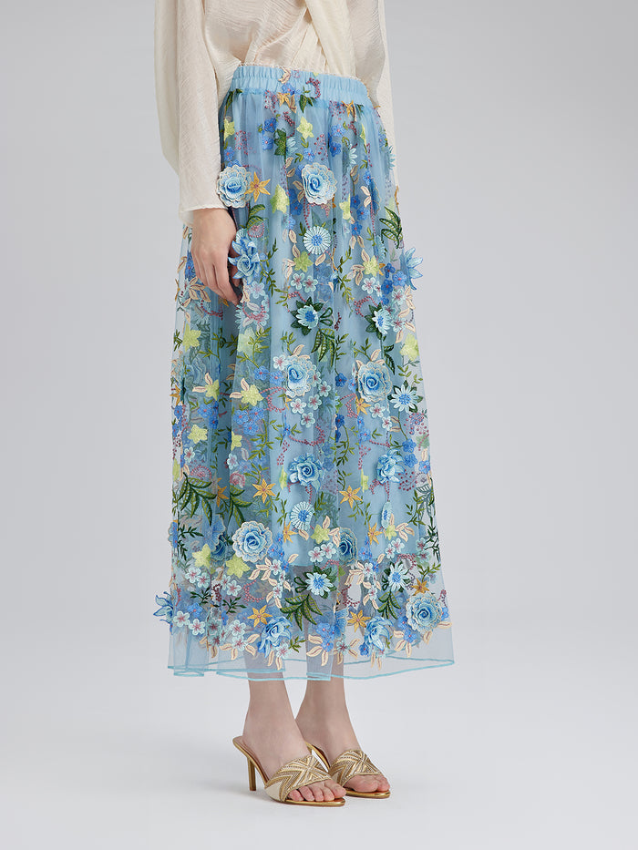 3D Floral Embellished Elastic Skirt